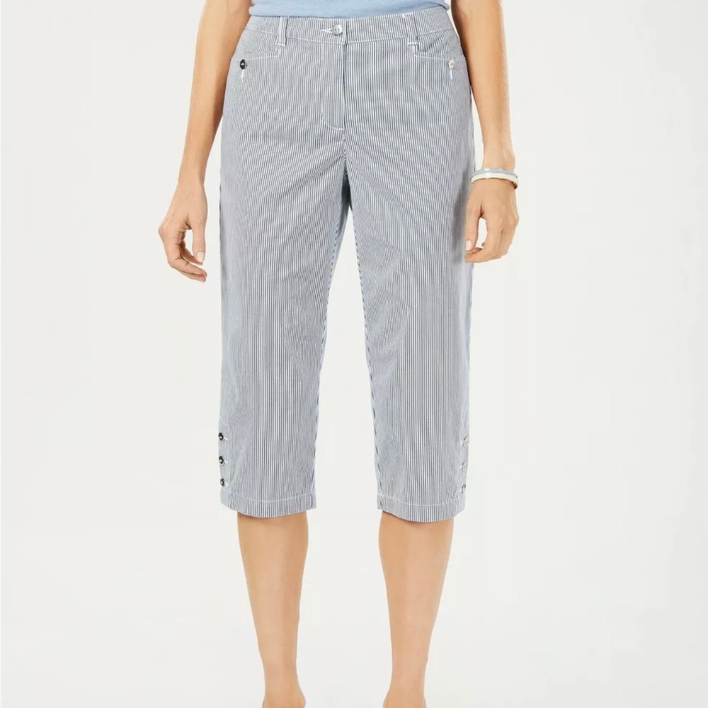 Karen Scott Striped Stretch Capris 18